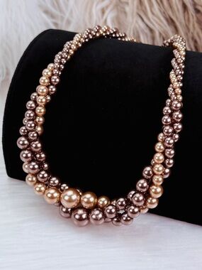 Elegant Two-Tone Faux Pearl Necklace - Rose Gold & Champagne Colors